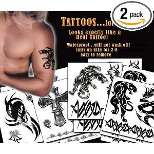  Temporary Tattoos For Guys, Jumbo Pack, 24 Tattoos (Pack 