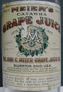 1920s Meiers Grape Juice Bottle   Silverton, OH  