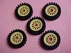 LEGO LOT X5 RUBBER TIRES WITH BEIGE SPOKES STYLE RIMS