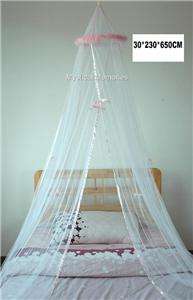White Mosquito Net Bed Canopy w Pink Feathers   Cot/SGL  