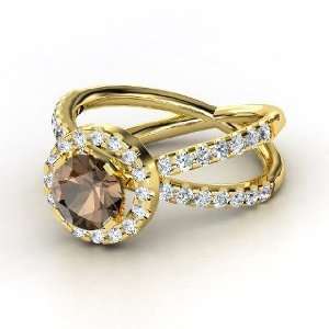   Ring, Round Smoky Quartz 14K Yellow Gold Ring with Diamond Jewelry