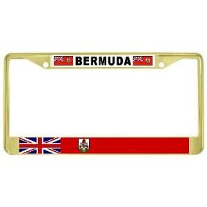  Bermuda Flag Gold Tone Metal License Plate Frame Holder 