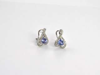 14k White Gold Swirl 0.80 Carat Tanzanite Earrings with 0.16 Diamond 