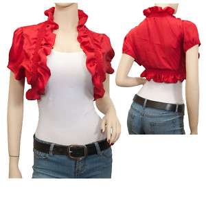Plus Size Red Ruffle Collar Cropped Wrap Bolero Shrug  