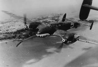 WWII Photo, Me 110 Bf 110 in Flight Shark Mouth WW2  
