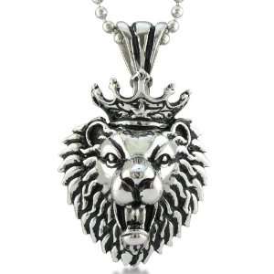  Mens Roaring Lion King Necklace in Stainless Steel 