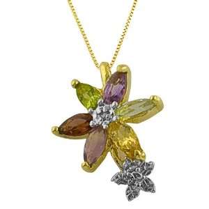  Gold Over 925 Silver Multi Gemstone 18 Inch Floral 
