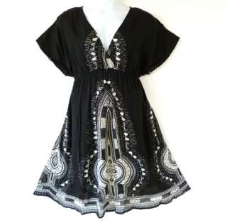 Plus Size Dashiki Print Vacation Dress Black 1X 2X 3X  