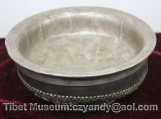  Sacred Old Antique Tibetan Pure Silver Root Offering Bowl 6.7  