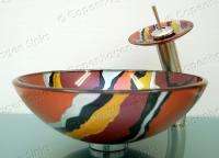 Multi Colored Round Tempered Glass Bathroom Sink Bowl  