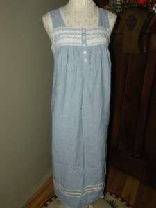 Coldwater Creek Size M Vintage Look Nightgown & Robe Set Blue Chambray 