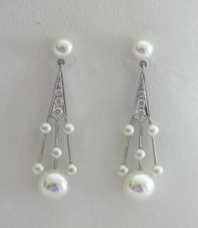 Mikimoto 18K White Gold Pearl & Diamond Legacy Drop Earrings  