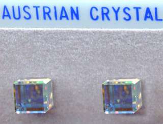 Swarovski AB 6mm CUBE Austrian Crystal Stud Earrings FS  