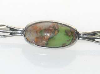 ANTIQUE GREEN TURQUOISE STERLING SILVER BAR PIN LARGE  