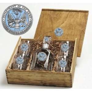 US Army Capitol Decanter Boxed Gift Set Pewter Emblems 