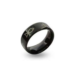   Mens Engravable Religious Black Stainless Steel Wedding Band Jewelry