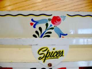   1950s White SPICE Jar can RACK Holder Shelf Spices Shabby Flowers