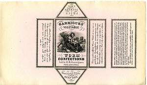   Vegetable Worm Confections Medicine for Children Old Vintage Box Label
