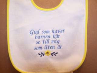 Sweden Swedish Childrens Prayer Baby Bib Embroidered  
