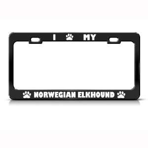 Norwegian Elkhound Dog Dogs Black Metal license plate frame Tag Holder