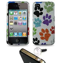 Premium iPhone 4/ 4S Dog Paw Rhinestone Case with Charm Plug 