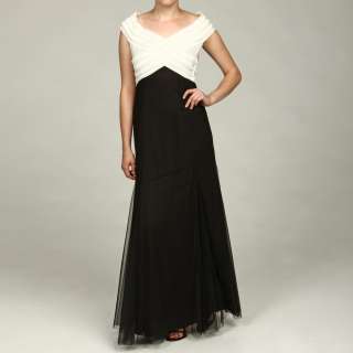 KM Collections Womens Black/ Ivory Pleated Weave Gown  