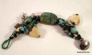 Vintage Scarab Bracelet & Earrings with Turquoise African Trade Beads 
