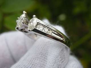 14K WHITE GOLD 3 STONE DIAMOND PAST PRESENT FUTURE ENGAGEMENT WEDDING 