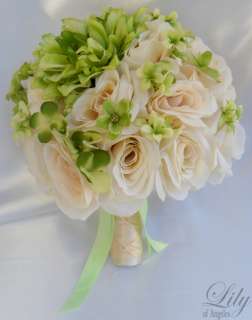   Bridal Bouquet Set Decoration Package slik Flowers GREEN dahlia  
