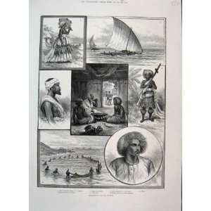  1887 Fiji Islands Sketches Kawa Levuka Harbour Print