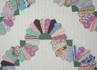 30s Vintage Fan Barn Raising Antique Quilt ~BEAUTIFUL FABRICS and 