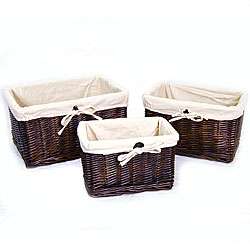 Wicker Beige Fabric Liner Storage Basket (Set of 3)  Overstock