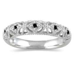 10k White Gold Womens 1/10ct TDW Black Diamond Wedding Ring 