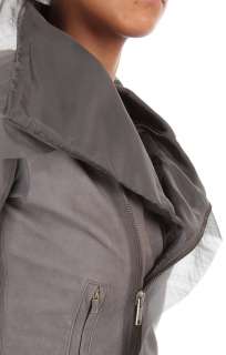 Rick Owens Woman Leather sued Jacket with silk on collar Darkshadow 