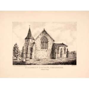  1843 Zinc Lithograph Sparsholt Church Oxfordshire England 