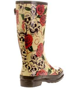 On Your Feet Rasp Skull and Rose Print Rain Boots  