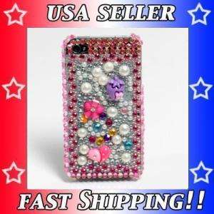 PINK Rhinestone Bedazzled Cover Case Skin For iPhone 4  