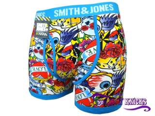 Mens Smith & Jones Blue Doodle Tattoo Boxer Shorts  