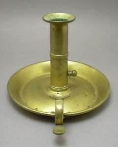 19th C Antique Brass Pushup Chamberstick Candle Holder Candlestick 
