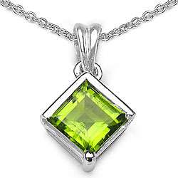 Sterling Silver Peridot Square Necklace  