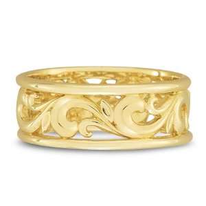  Paisley Carved Wedding Band in 18K Yellow Gold Jewelry