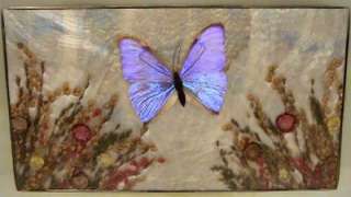 ANTIQUE VICTORIAN BUTTERFLY DRIED PRESSED FLOWER TRAY  