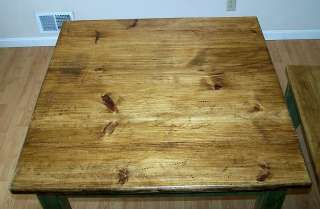   country pine farm dining table 2 bench 40x50 set 3 pieces Made in USA