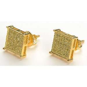  925 Silver Yellow Rhodium with Yellow Cz Micro Pave Square 
