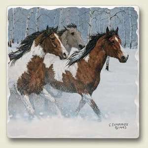 Winter Horses Absorbastone Tumbled Tile Trivet  Kitchen 