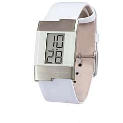 Kenneth Cole Womens Digital White Leather Strap Watch  