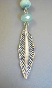 Lucky Brand Rosary Turquoise & Feather Beaded Necklace  