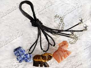 FREE 30 gemstone animal elephant pendant cord necklace  