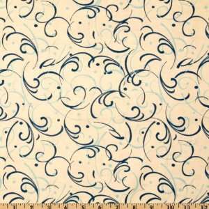   Bistro Swirls Cream/Blue Fabric By The Yard: Arts, Crafts & Sewing