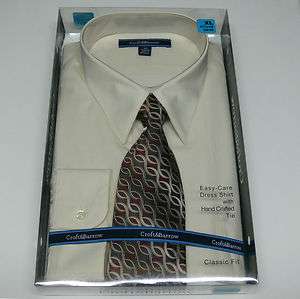 New Croft & Barrow Mens Ivory Dress Shirt Hand Crafted Tie Gift Box 